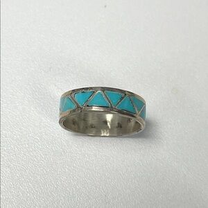 Turquoise Geometric Silver Ring Sz 7.5